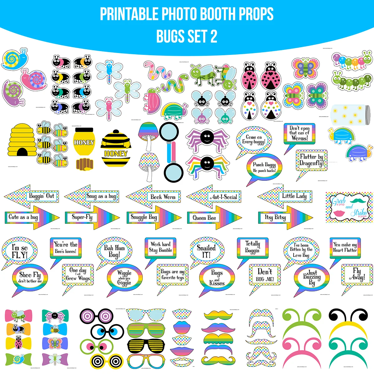 Instant Download Bugs Bug Printable Photo Booth Prop Set 2