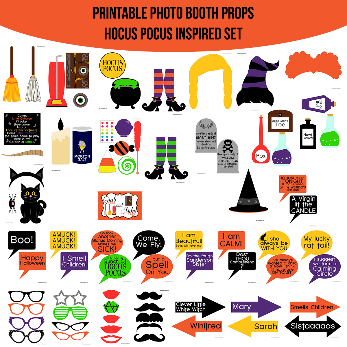 Instant Download Hocus Pocus Halloween Inspired Printable Photo Booth Prop Set
