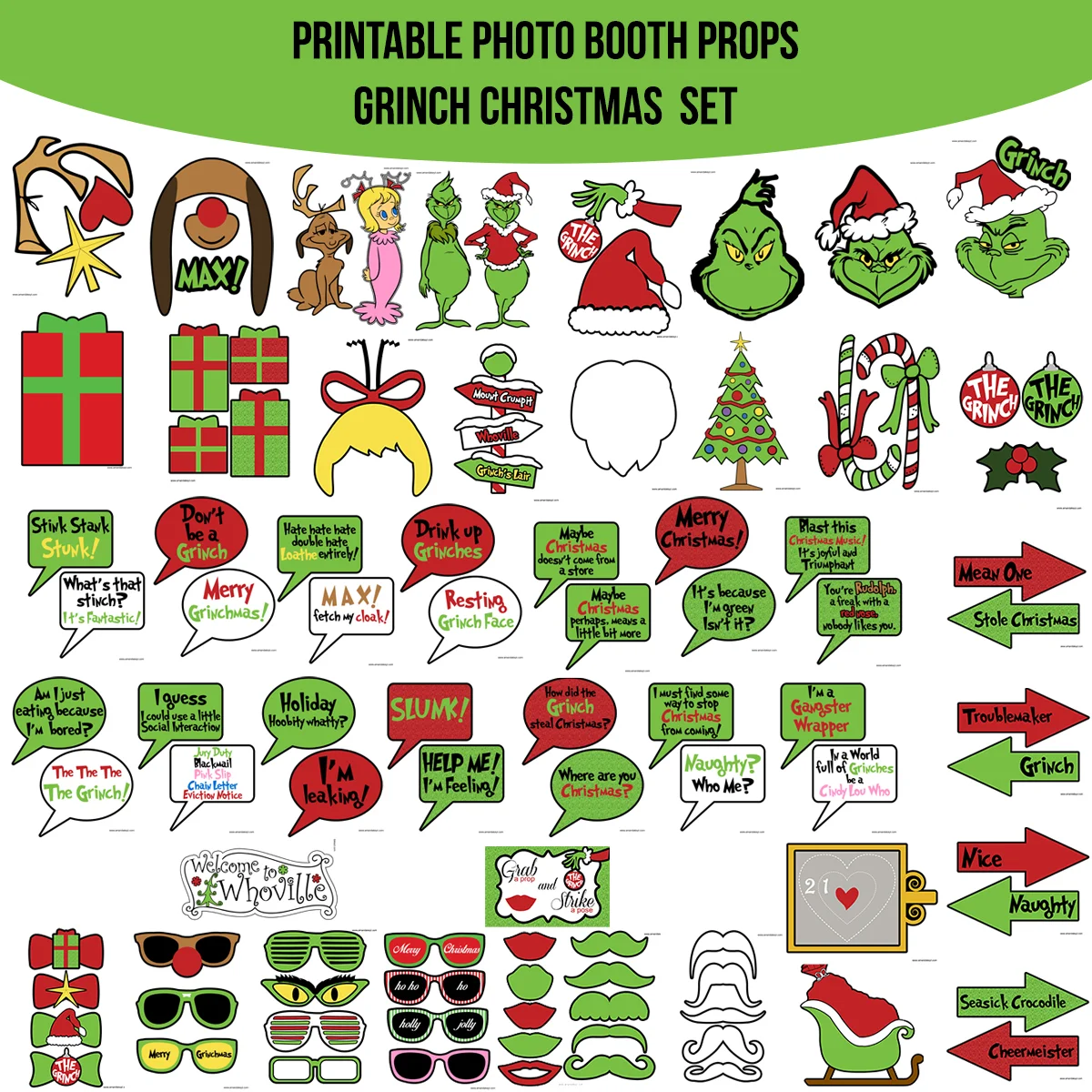 Instant Download Grinch Inspired Christmas Printable Photo Booth Prop Set2 — Amanda Keyt Printable Designs instant-download-grinch-inspired-christmas-printable-photo-booth-prop-set2-amanda-keyt-printable-designs