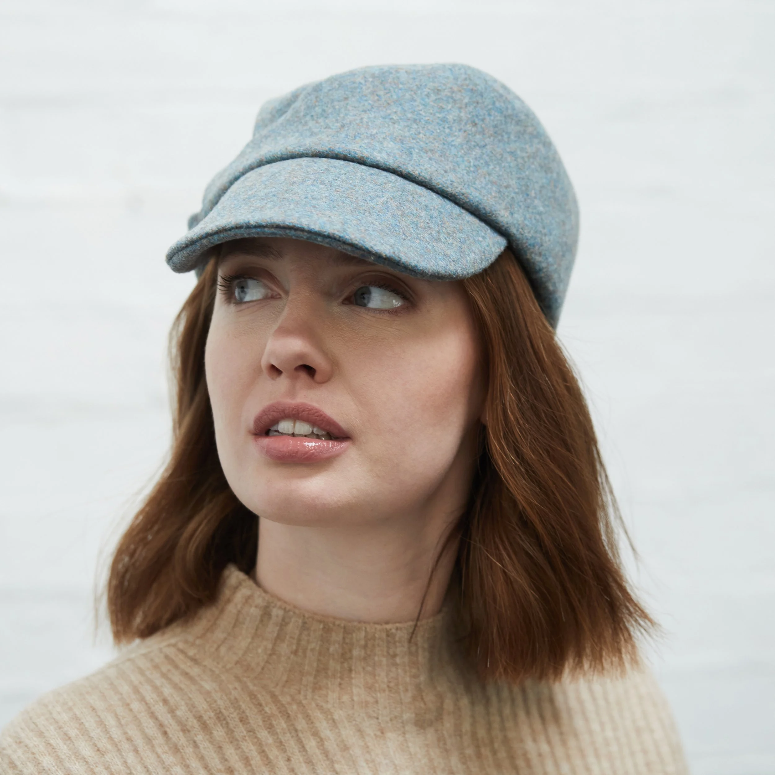 Shetland Wool Peaked Cap by Karen Henriksen: 'Lee' in soft blue