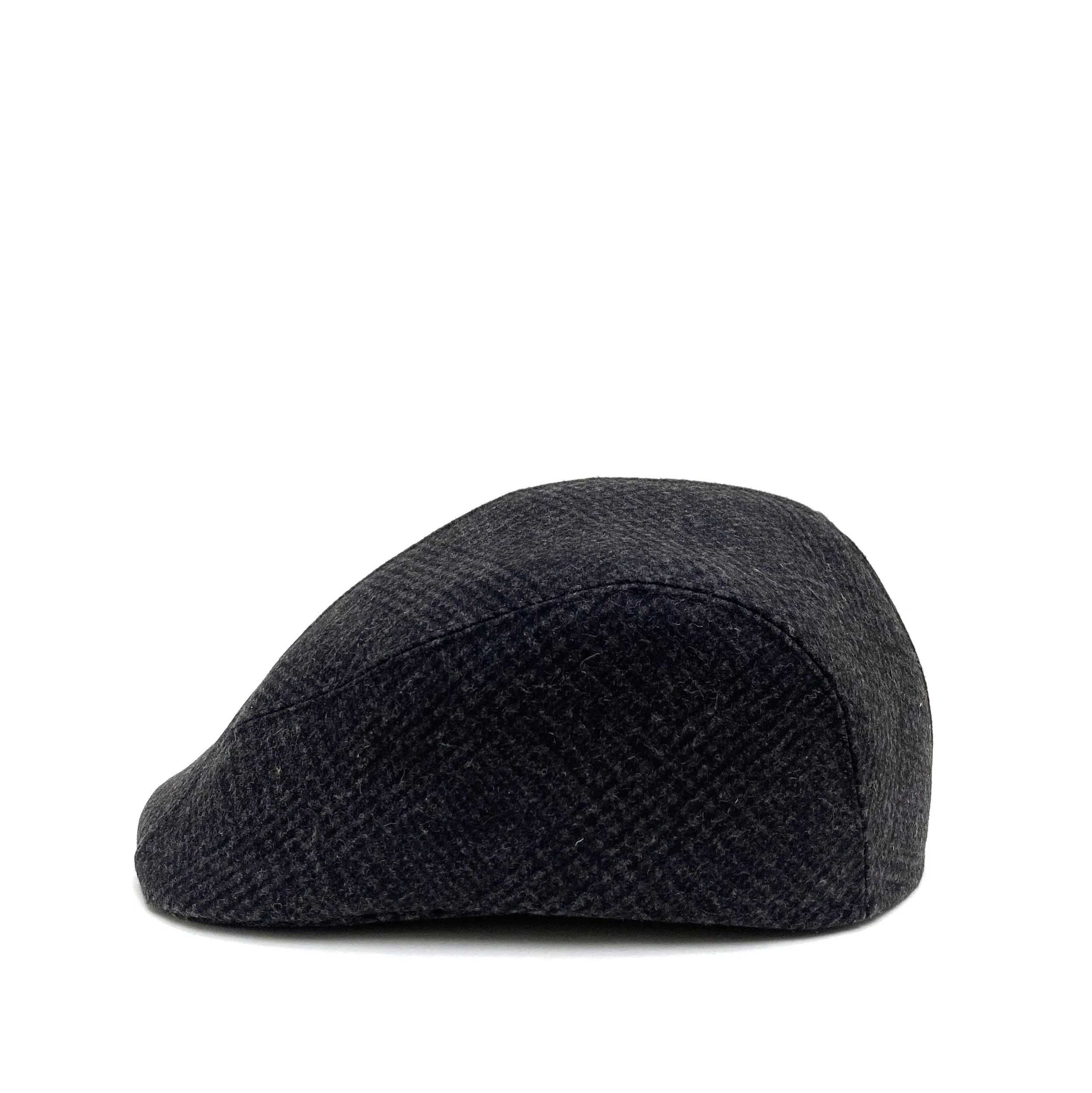 Melton Wool Flat Cap by Karen Henriksen: 'Helmsley' in brown and black check, side view