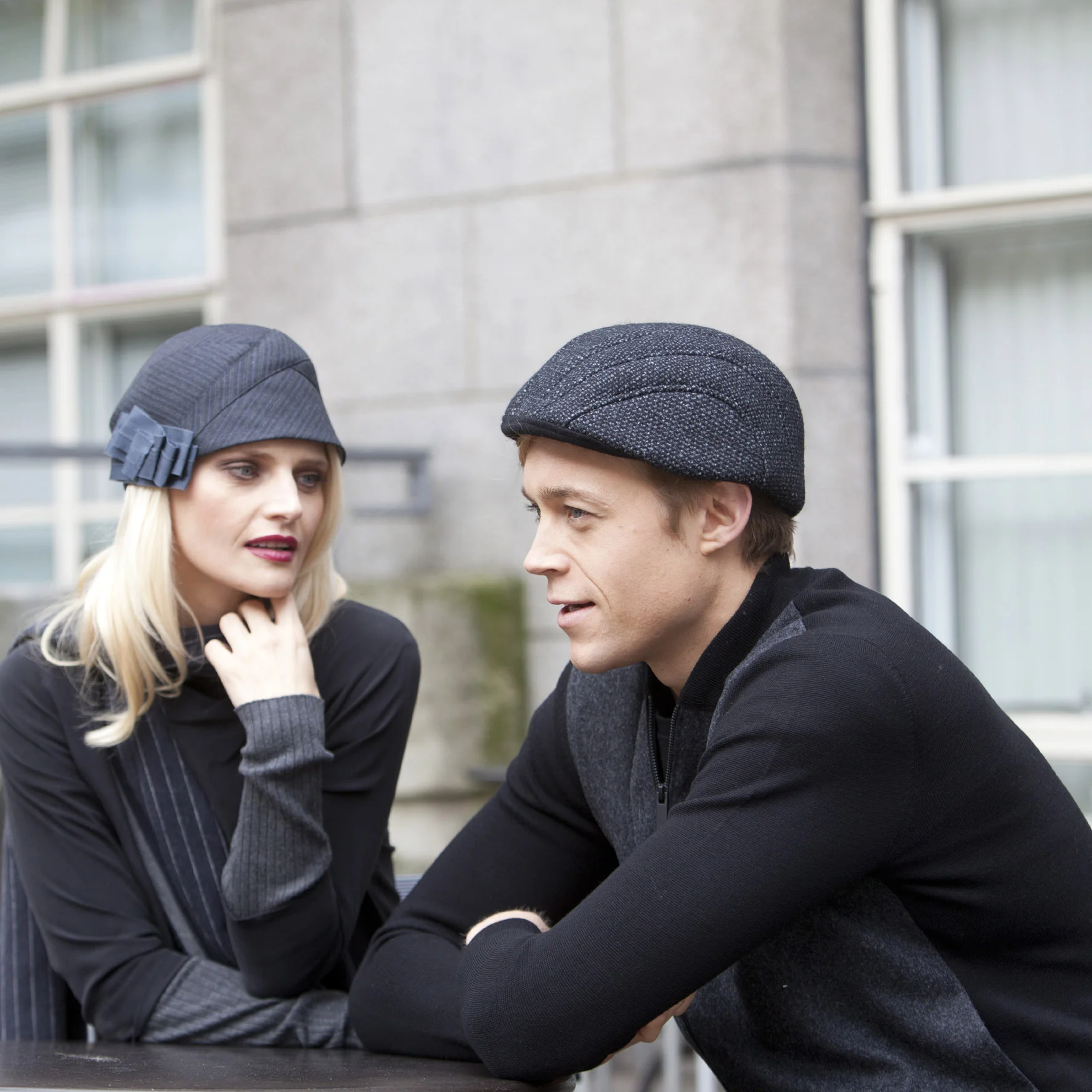Tweed Beret Cap for Men - 'Gower' in Black and Charcoal - By Karen Henriksen