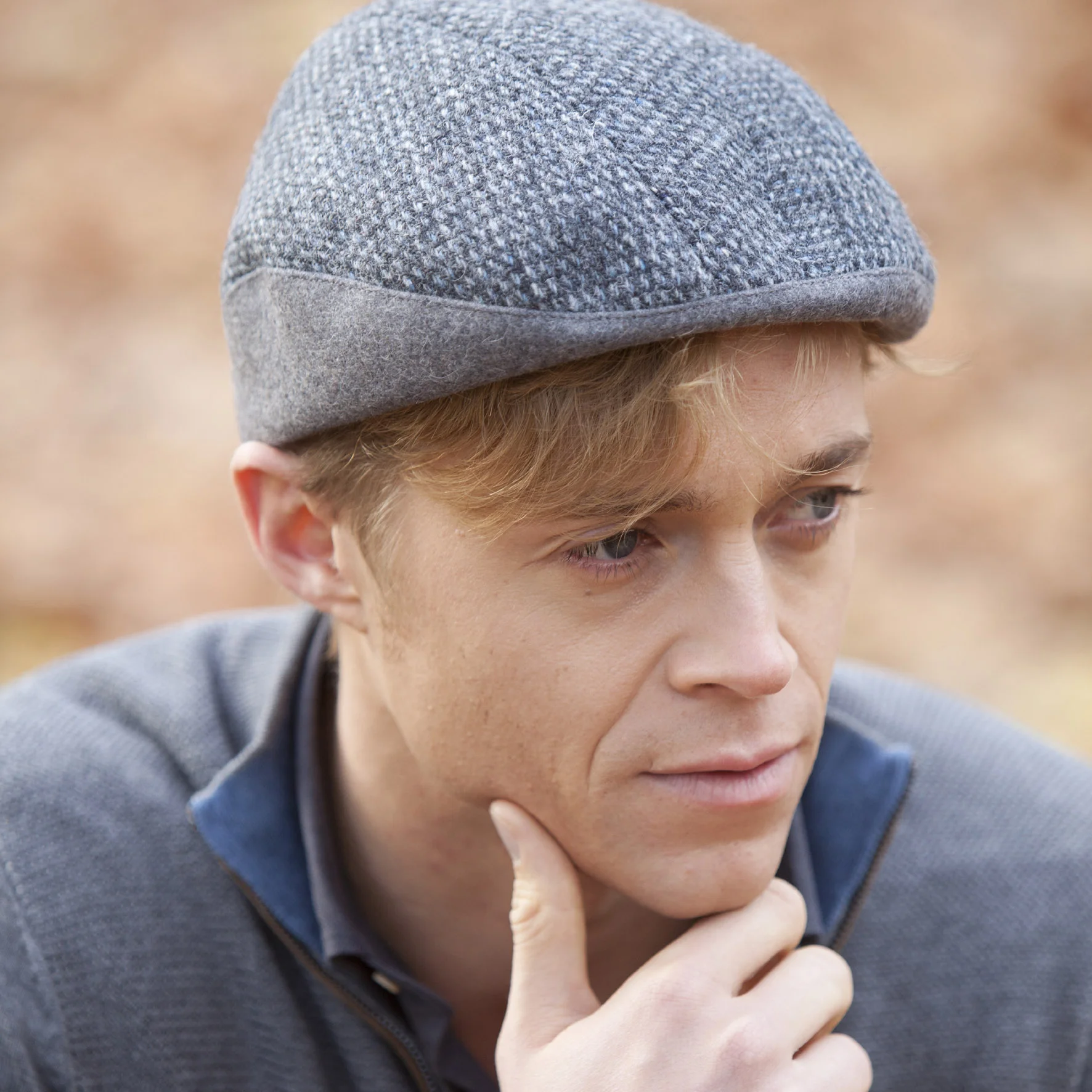 Harris Tweed Beret-Cap for Men - 'Gower' in Grey and Blue - By Karen Henriksen