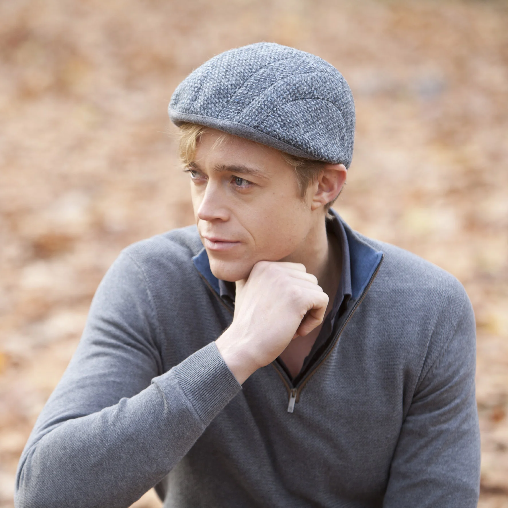 Harris Tweed Beret-Cap for Men - 'Gower' in Grey and Blue - By Karen Henriksen