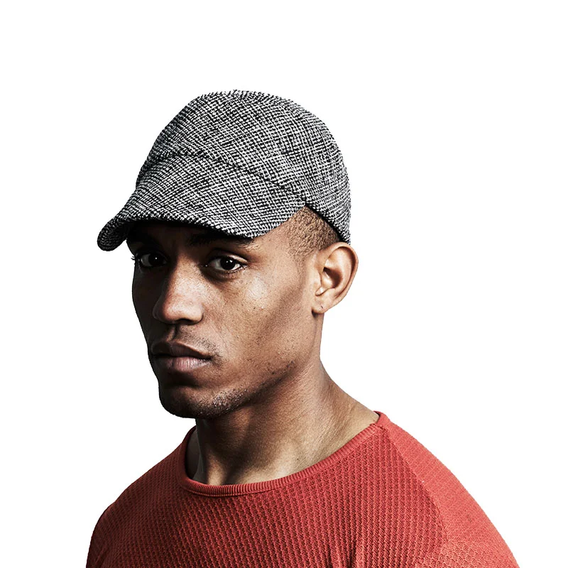 Silk Tweed Peaked Cap for Men - 'Lewis' in Black and White - By Karen Henriksen