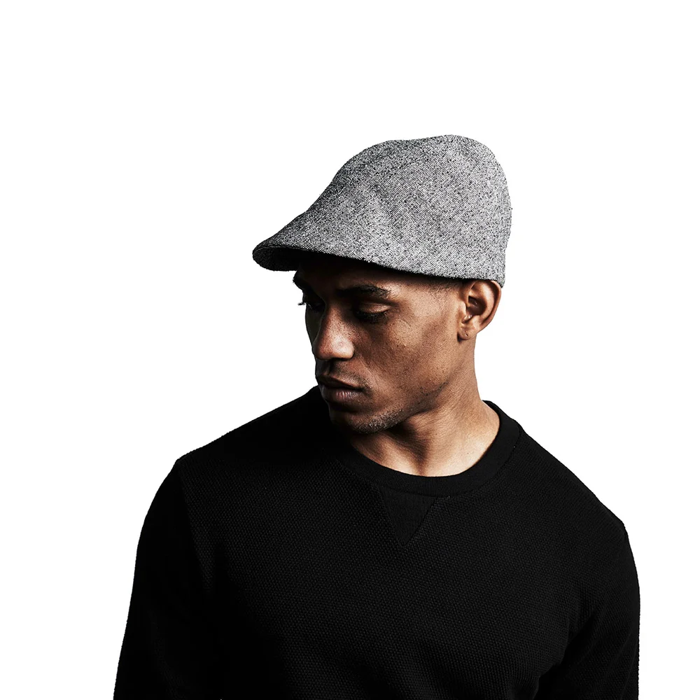 Silk Tweed Cap for Men - 'DC' Windswept in Black and White - By Karen Henriksen