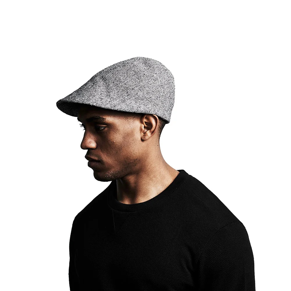 Silk Tweed Cap for Men - 'DC' Windswept in Black and White - By Karen Henriksen