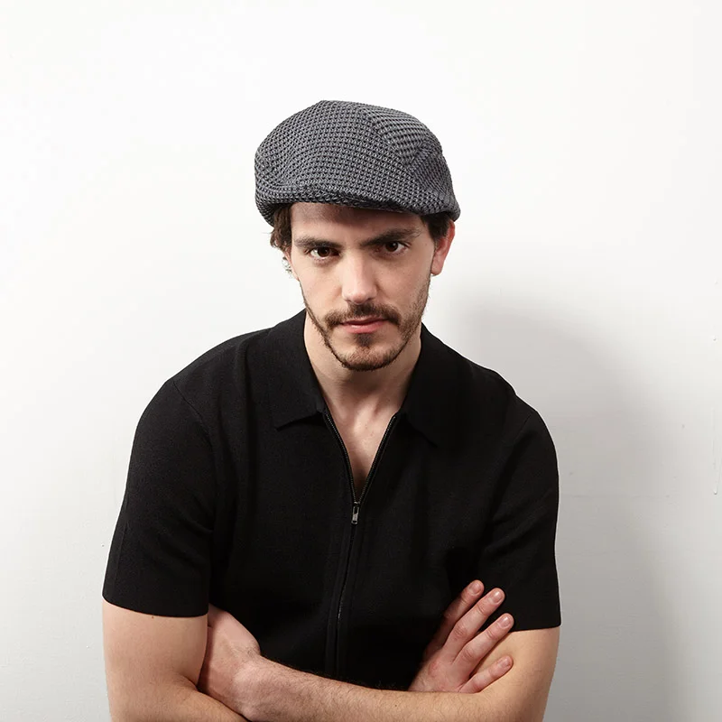 Organic Cotton Beret-Cap for Men - 'Assa' in grey and black - By Karen Henriksen