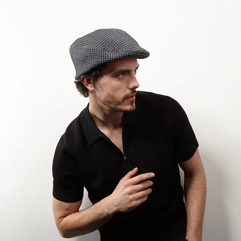Organic Cotton Beret-Cap for Men - 'Assa' in grey and black - By Karen Henriksen