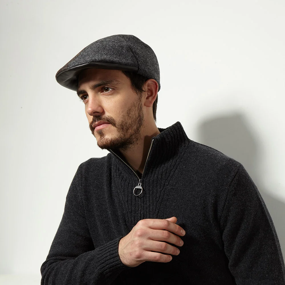 Shetland Wool Men's Flat Cap - 'Otley' in Charcoal & Dark Brown - By Karen Henriksen