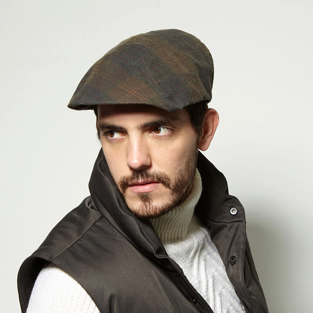 Wax Cotton Flat Cap For Men - 'Clive' in Arran Tartan - By Karen Henriksen