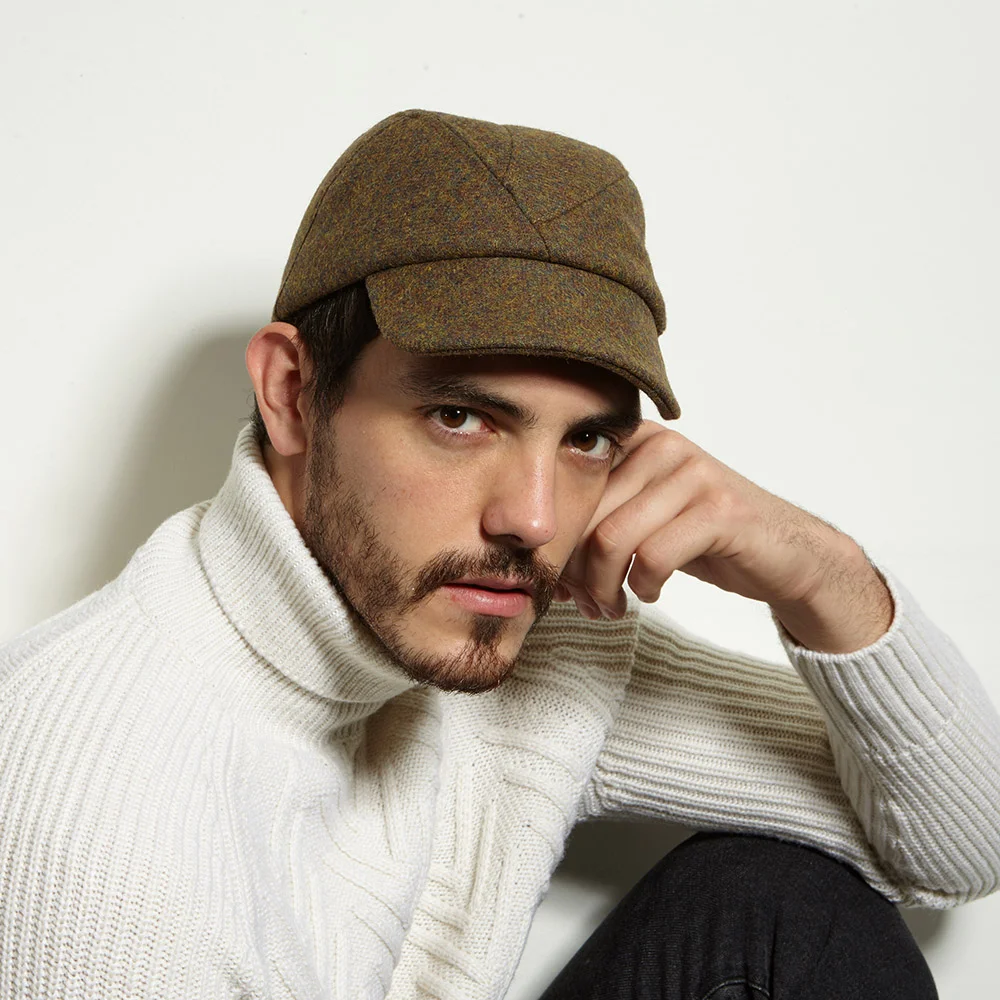 Shetland Wool Military Cap for Men - 'Alonso' in Khaki - by Karen Henriksen
