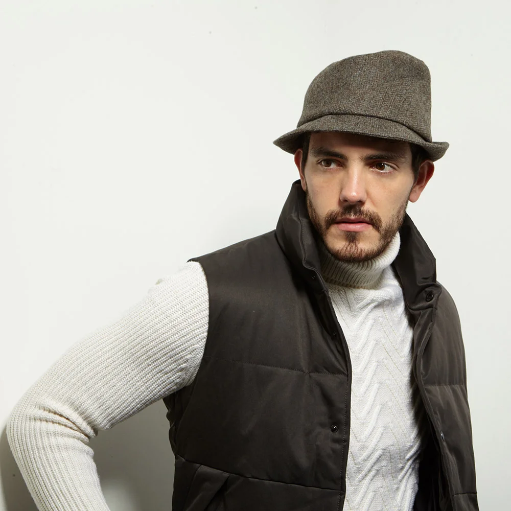 Herringbone Wool Trilby Hat 'Sedley' in light brown/grey mix — Karen