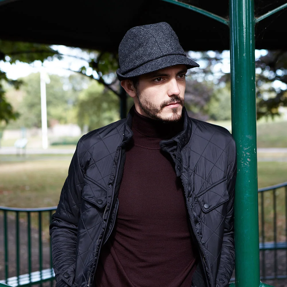 Tweed Men's Winter Trilby Hat - 'Denham' in Charcoal Herringbone - By Karen Henriksen