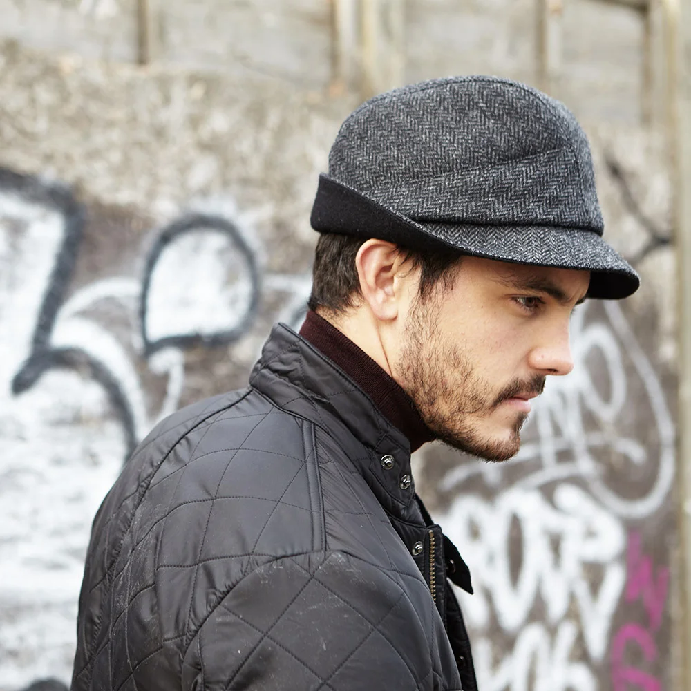 Tweed Men's Winter Trilby Hat - 'Denham' in Charcoal Herringbone - By Karen Henriksen