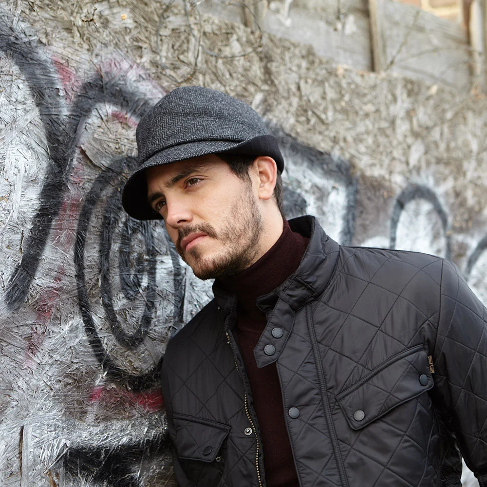 Tweed Men's Winter Trilby Hat - 'Denham' in Charcoal Herringbone - By Karen Henriksen