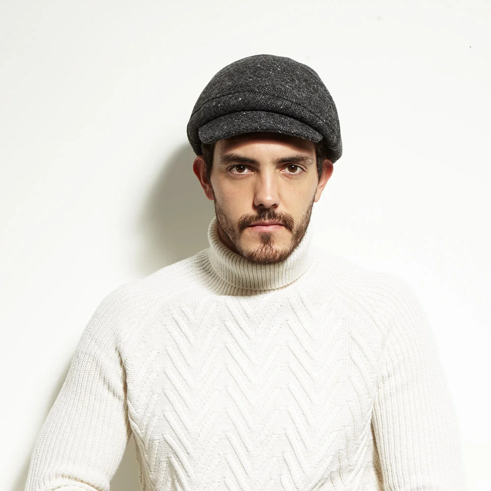 Tweed Baker-Boy style Cap for Men - 'Clyde' in Charcoal - By Karen Henriksen