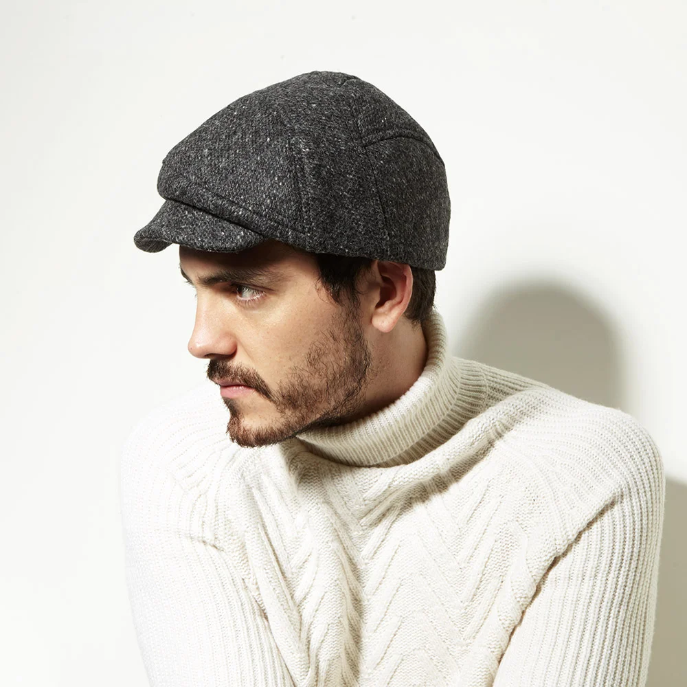 Tweed Baker-Boy style Cap for Men - 'Clyde' in Charcoal - By Karen Henriksen