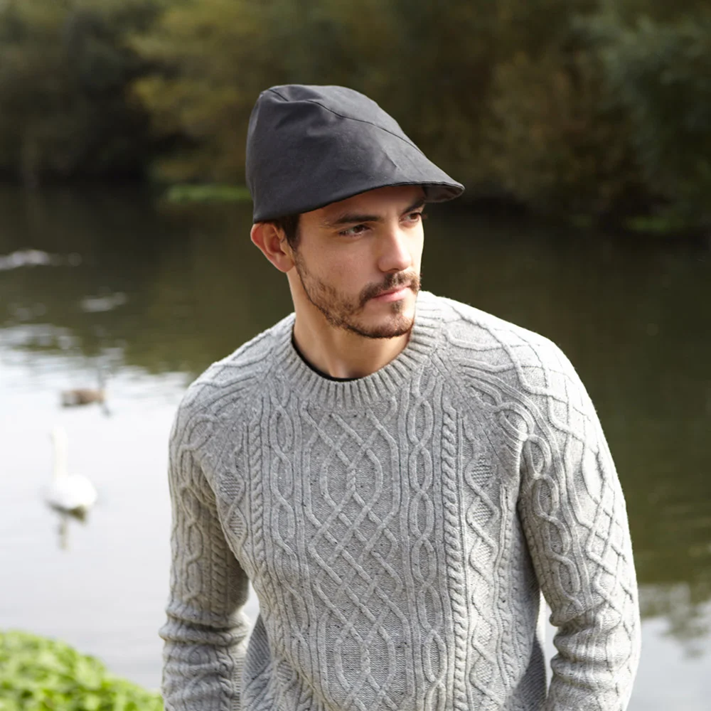 Classic Wax Cotton Rain Hat for Men - 'DC' Windswept Cap in Khaki or Black - By Karen Henriksen