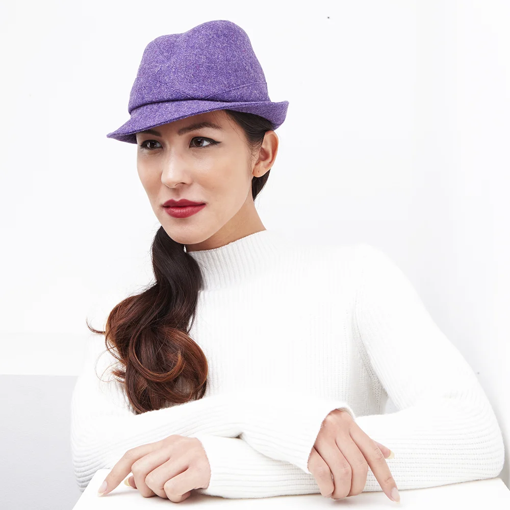 Wool Tweed Women's Trilby Hat - 'Garbo' in purple by Karen Henriksen