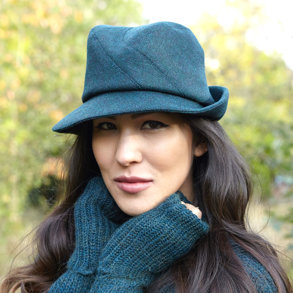 Wool Tweed Fedora Hat: 'Broadwick' in petrol — Karen Henriksen