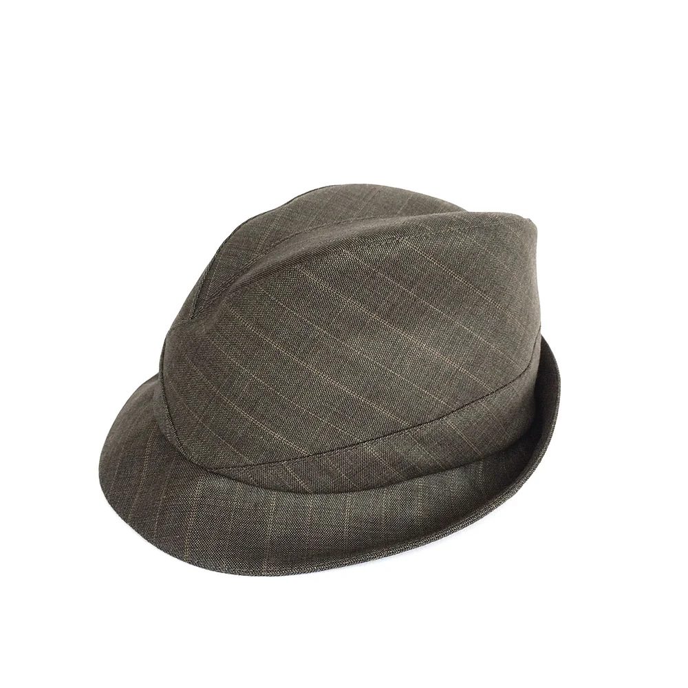 Lightweight Wool Suiting Women's Trilby Hat - 'Garbo' in soft greyish brown stripe by Karen Henriksen