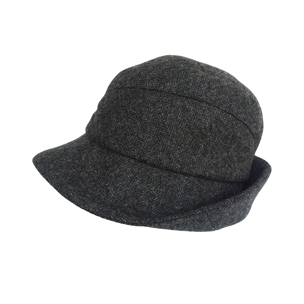 Shetland Wool Tweed Fedora Style Hat - 'Pickford' in charcoal herringbone by Karen Henriksen