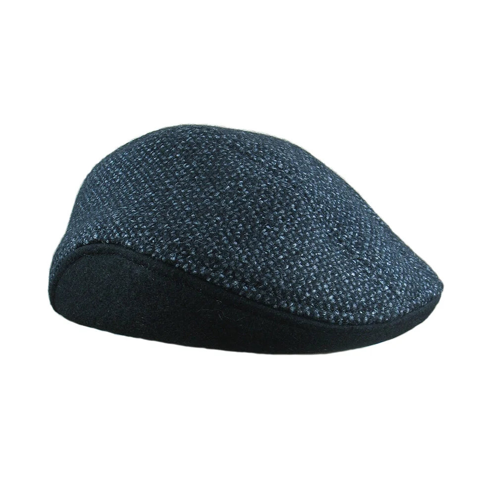 Tweed Beret Cap for Men - 'Gower' in Black and Charcoal - By Karen Henriksen