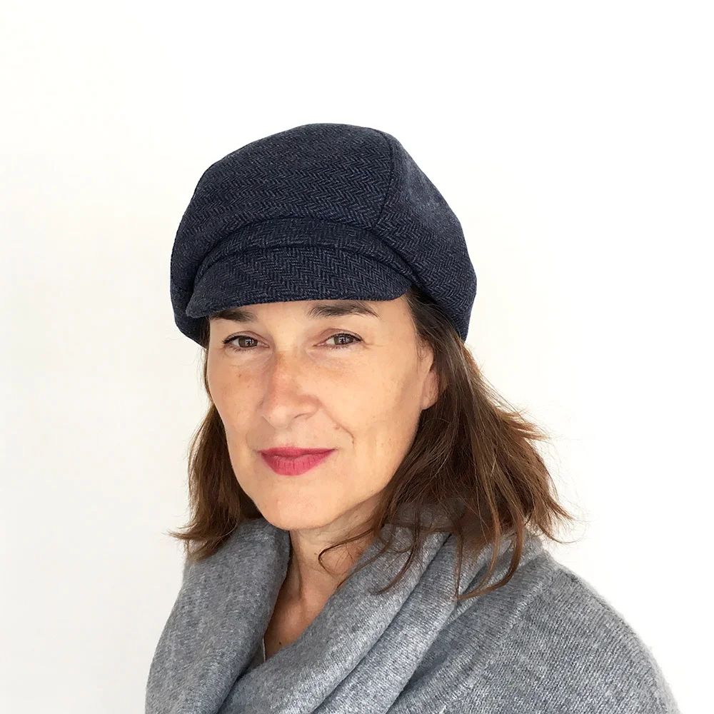 Women's Lambswool Herringbone Beret-Cap - 'Linda' in blue by Karen Henriksen