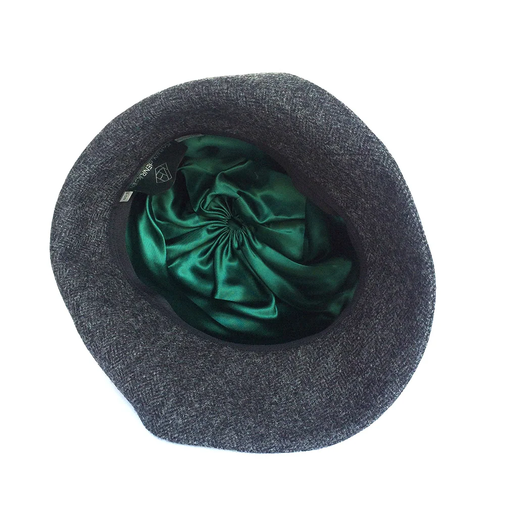 Shetland Wool Tweed Fedora Style Hat - 'Pickford' in charcoal herringbone by Karen Henriksen
