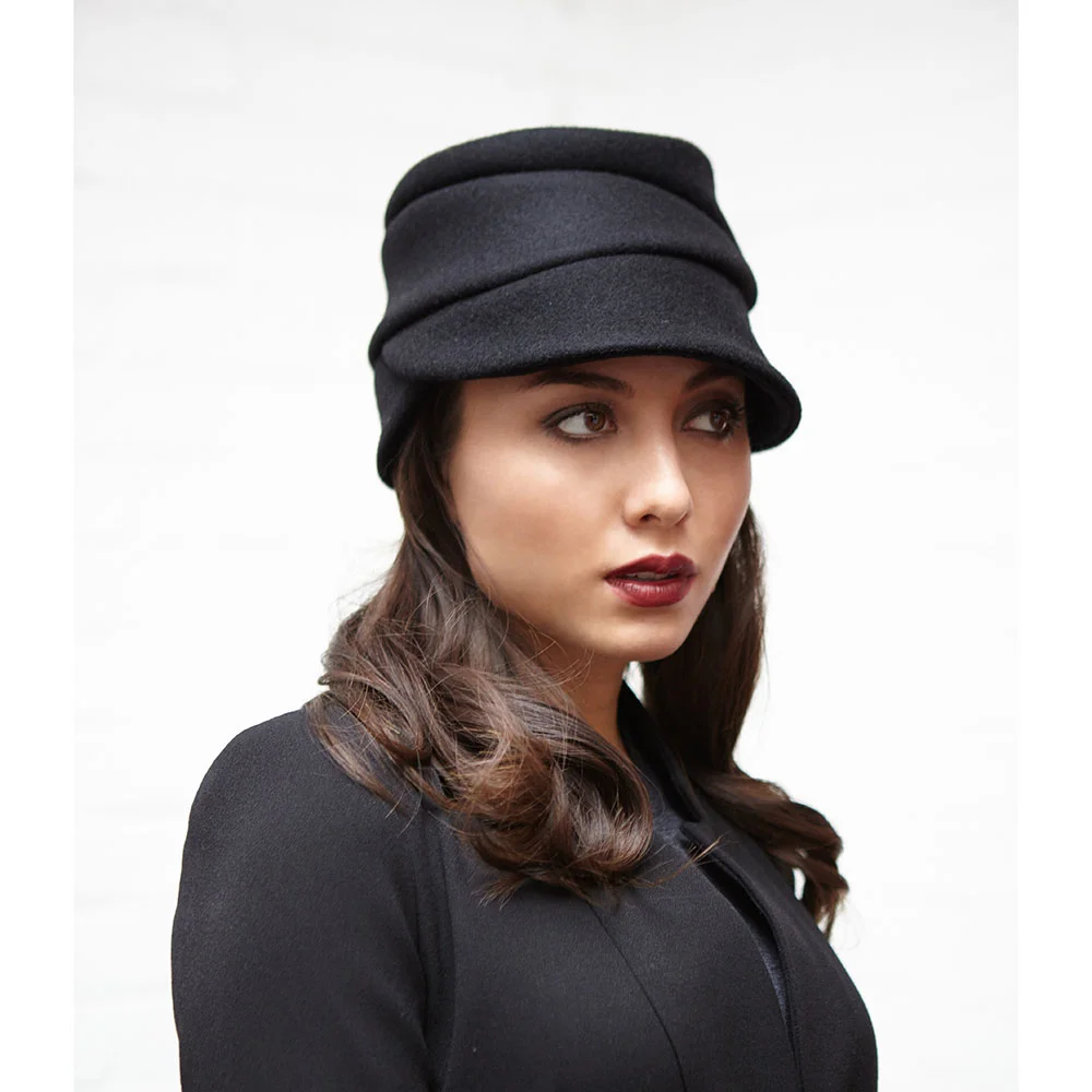 Melton Wool Women's Winter Cap - 'Louise' in black or dark navy by Karen Henriksen