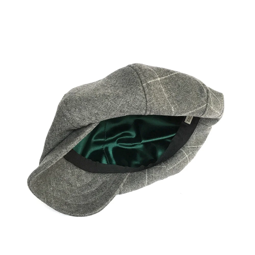Lambswool Unisex Baker-Boy Style Cap - 'PB' in grey by Karen Henriksen