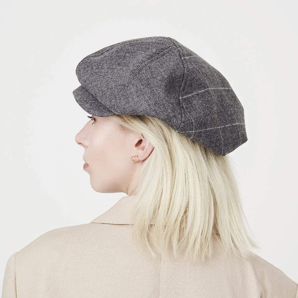 Lambswool Unisex Baker-Boy Style Cap - 'PB' in grey by Karen Henriksen