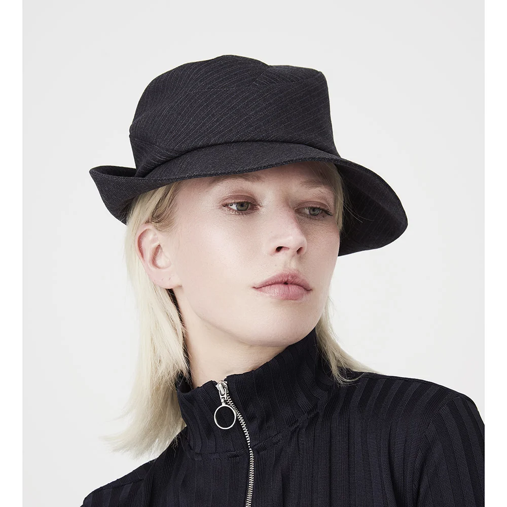 Wool Suiting Women's Fedora Hat in charcoal stripe by Karen Henriksen