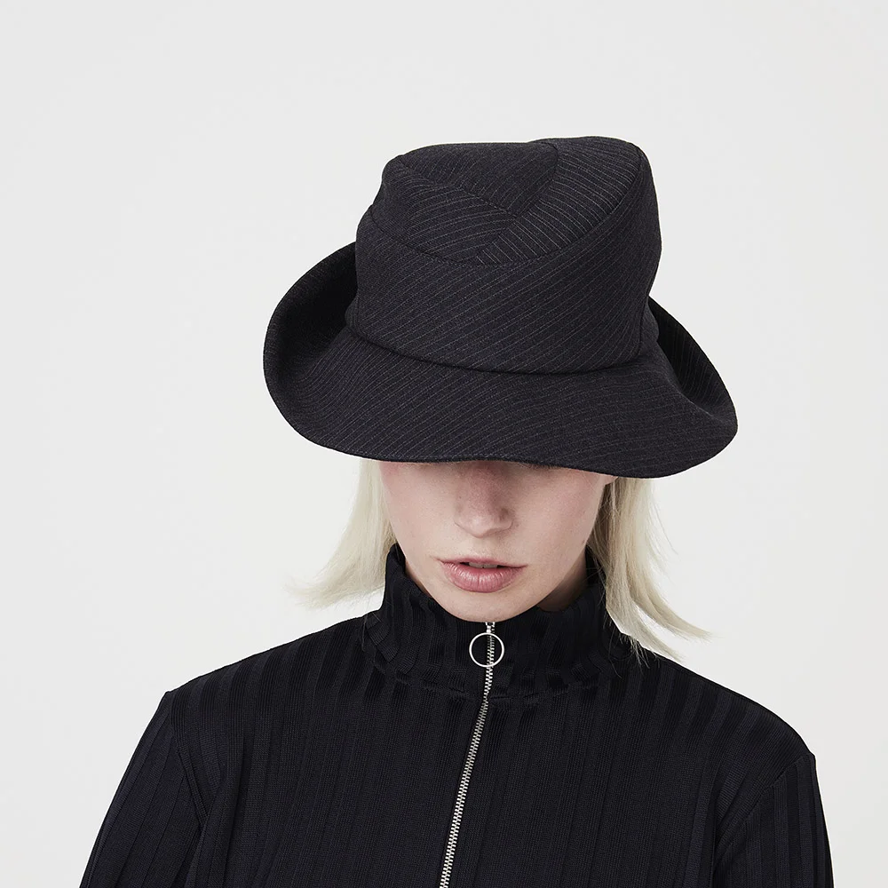 Wool Suiting Women's Fedora Hat in charcoal stripe by Karen Henriksen