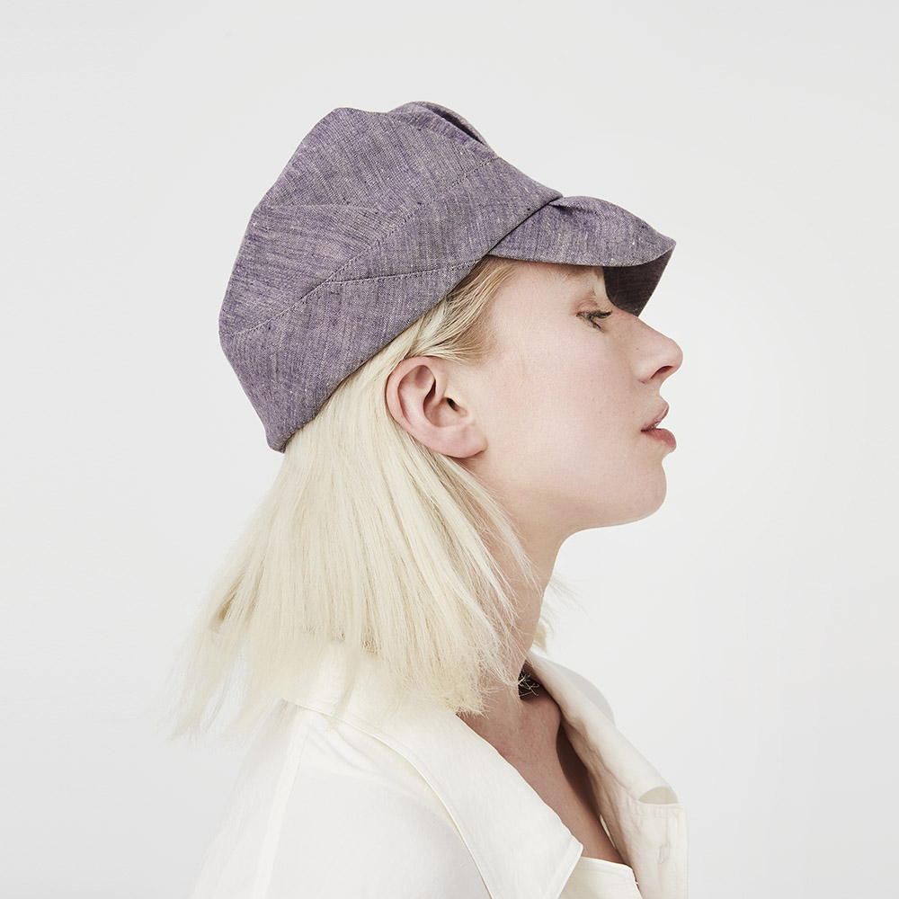 'Inge' peaked cap in violet fade Irish linen