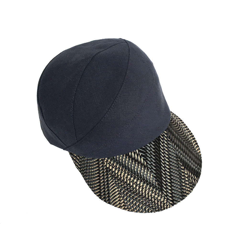 'Petra' Limited Edition Peaked Cap In Navy Linen With Printed Suede Peak