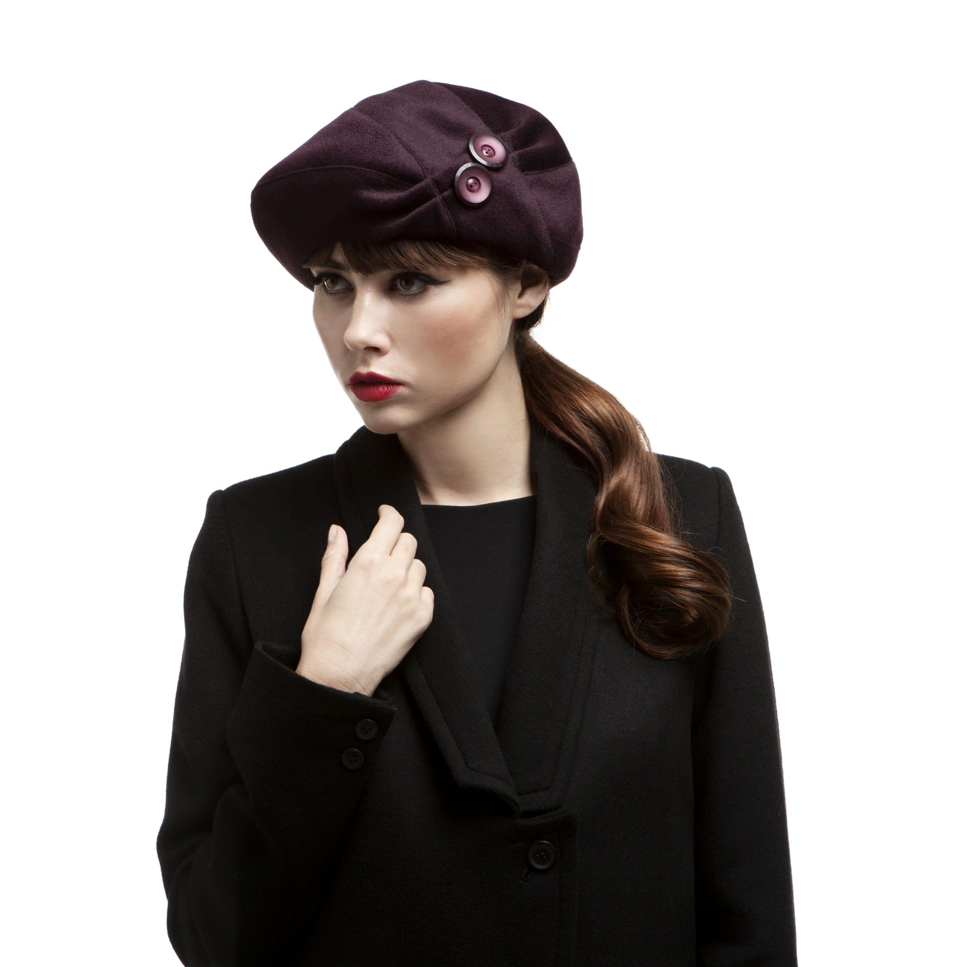 'Bonnie' beret in aubergine wool/cashmere