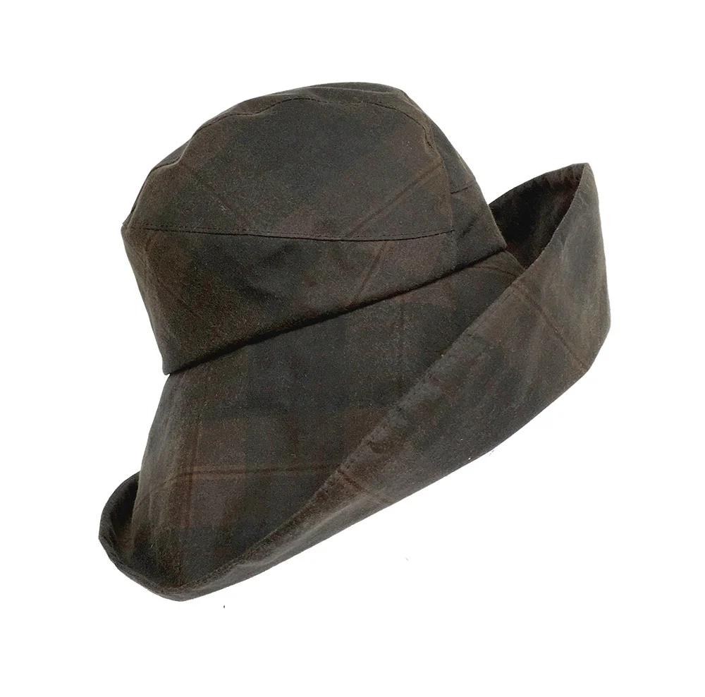 Wide-Brimmed Rain Hat in Wax Cotton - 'Lorna' in Arran tartan by Karen Henriksen