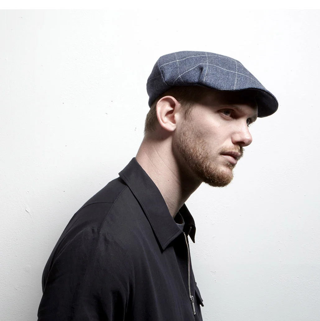 Men's Lambswool Flat Cap - 'Shelvey' in blue with overcheck by Karen Henriksen
