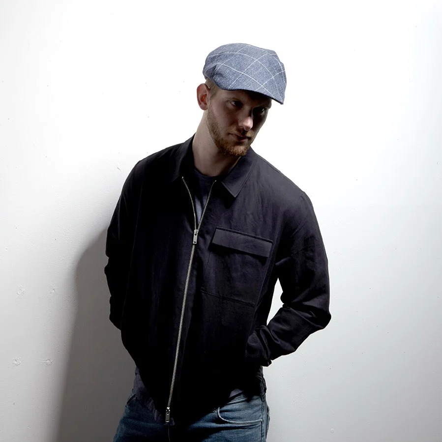 Men's Lambswool Flat Cap - 'Shelvey' in blue with overcheck by Karen Henriksen