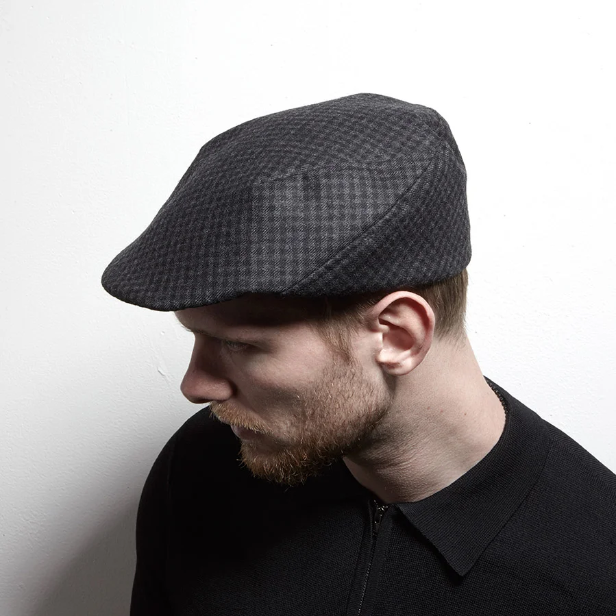 Lambswool Men's Flat Cap - 'Murray' in black check by Karen Henriksen