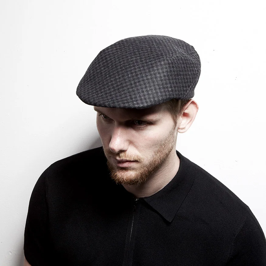 Lambswool Men's Flat Cap - 'Murray' in black check by Karen Henriksen