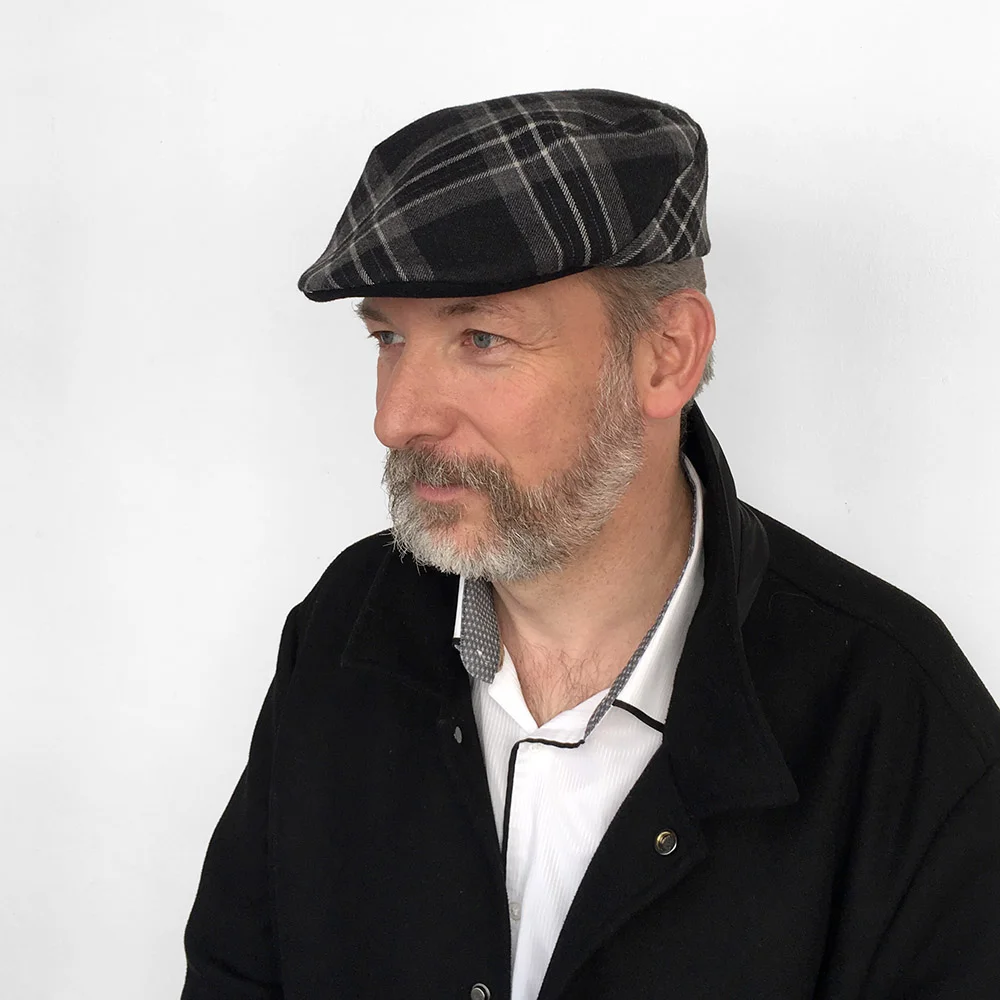 Tartan Wool Flat Cap: 'Murray' in grey and black (1 available, size 58cm) —  Karen Henriksen