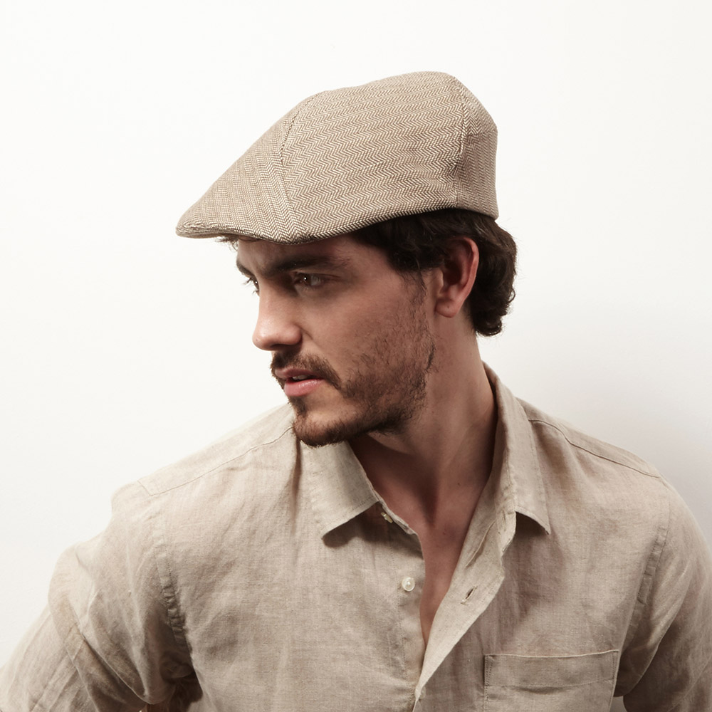 Organic Cotton Flat Cap For Men - 'Clive' In Light Brown Herringbone