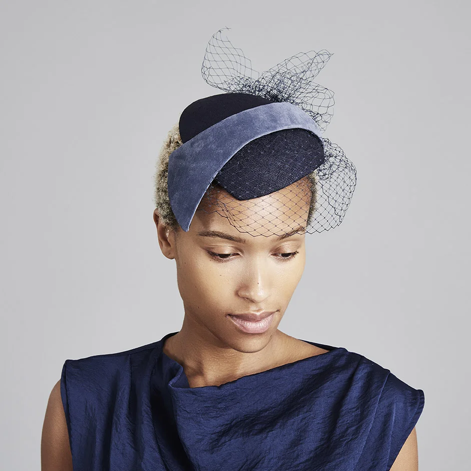 Claudette in navy straw & suede