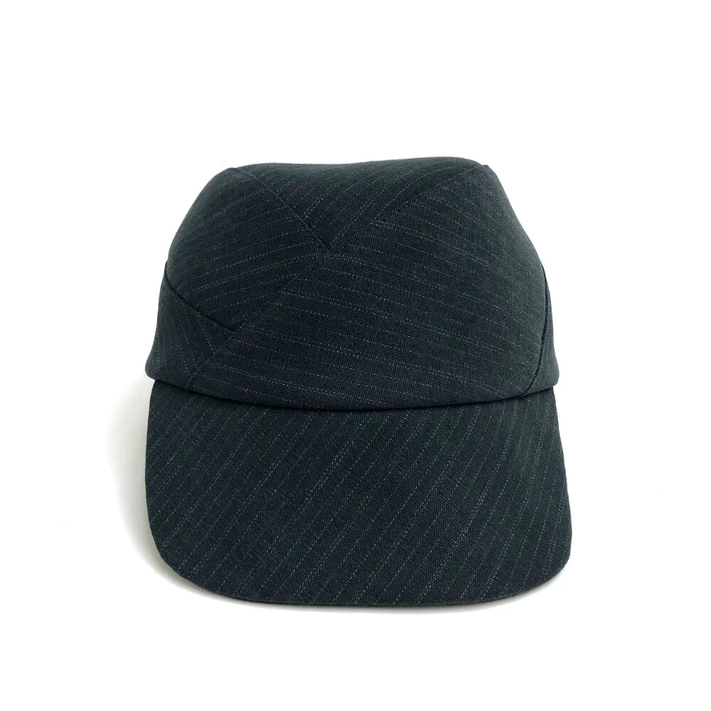 Brushed Cotton Peaked Cap: 'Taylor' in charcoal stripe by Karen Henriksen