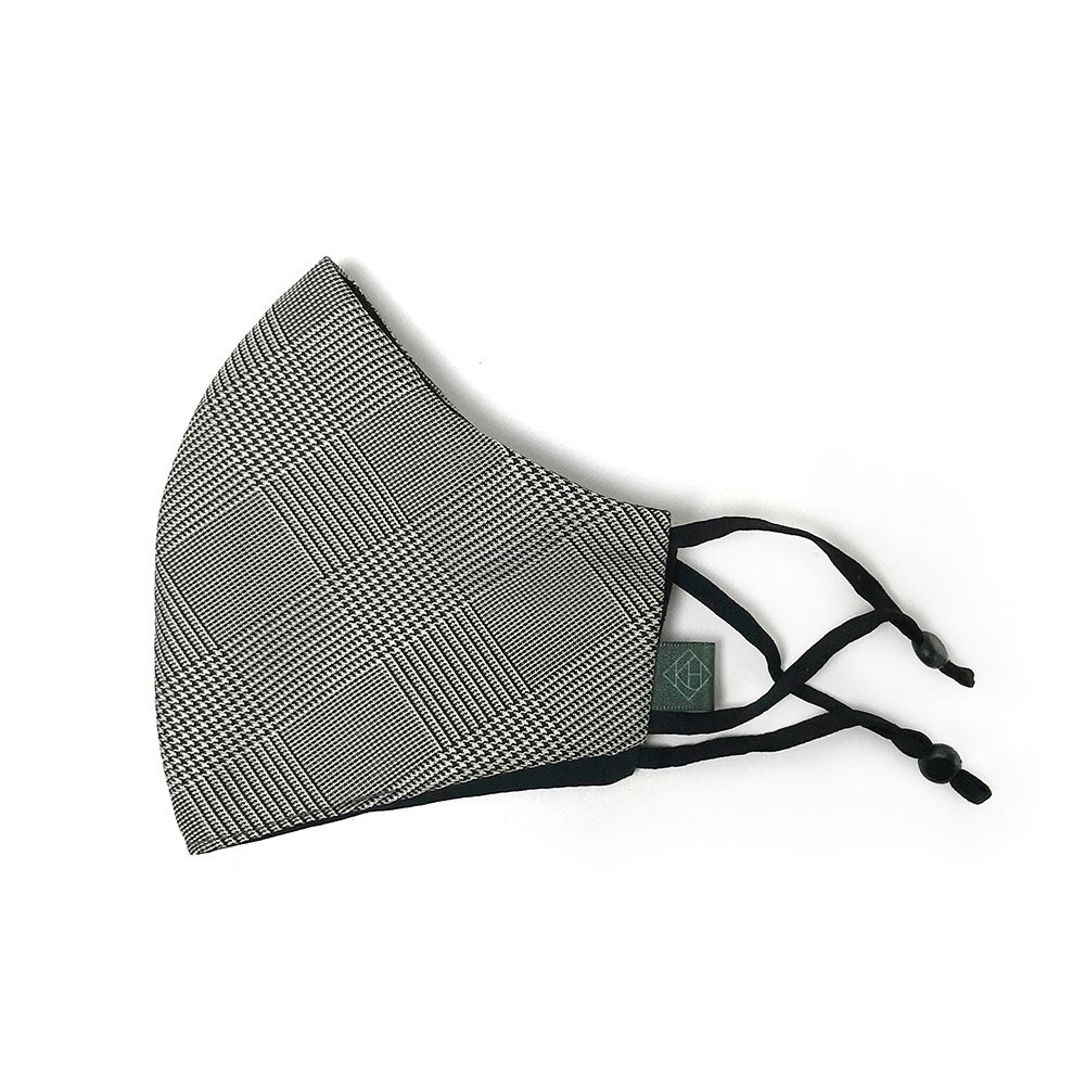Silk fitted face mask in camel/black Prince of Wales check by Karen Henriksen