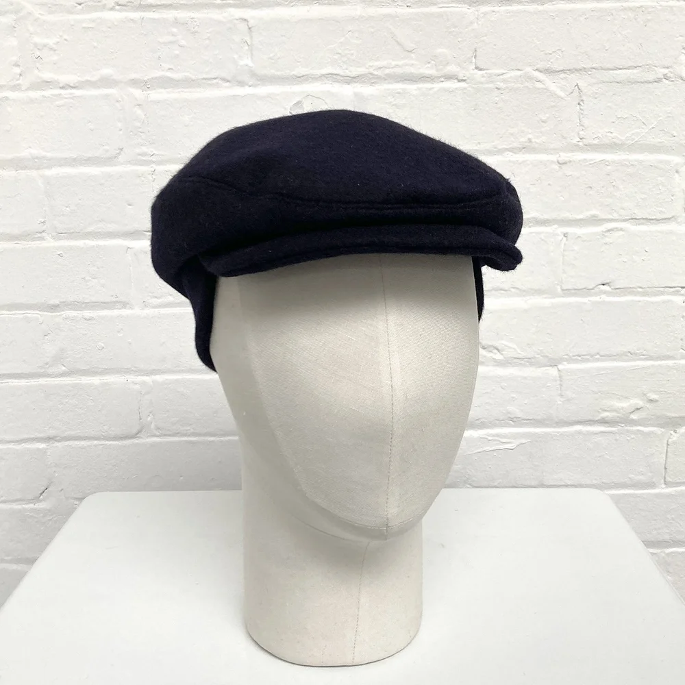 Wool and Cashmere Flat Cap with Ear Panels: 'Emmett' in navy