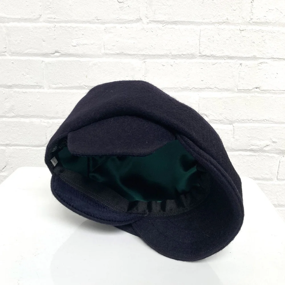Wool and Cashmere Flat Cap with Ear Panels: 'Emmett' in navy